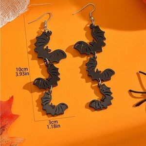 Cute 3 Black Bat Design Long Dangle Earrings Cute Party Style Acrylic Halloween‎